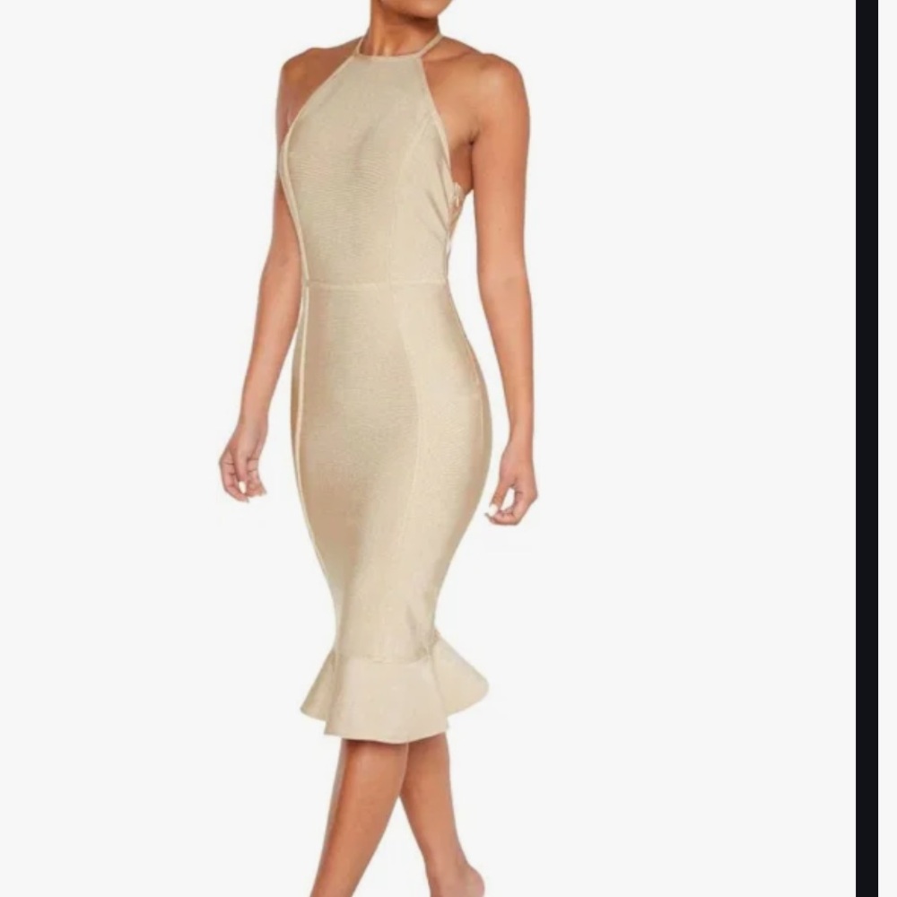 Champagne ruffled dress with open back